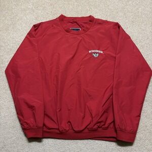 Vtg Wisconsin Badgers Windbreaker Jacket Mens Large Red NCAA Holloway Pullover